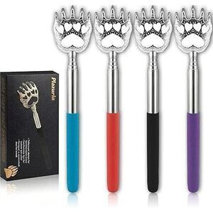 (4-Pack) Extendable Back Scratchers - Metal Claws With Telescopic Rubber Handles
